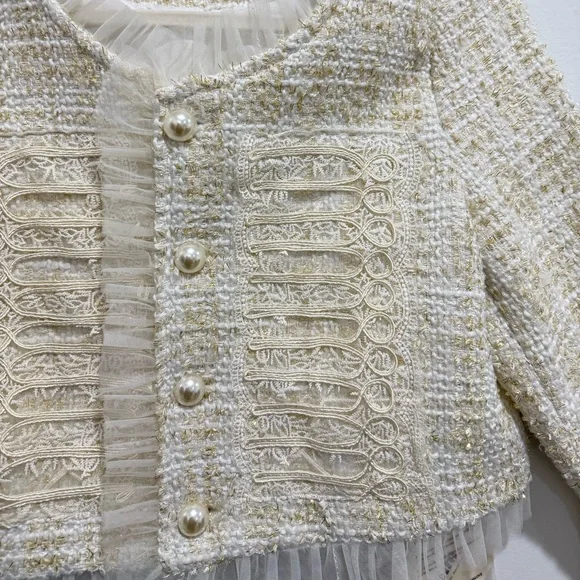 Cream Tweed Jacket with Ruffle Details - Picture 5 of 12